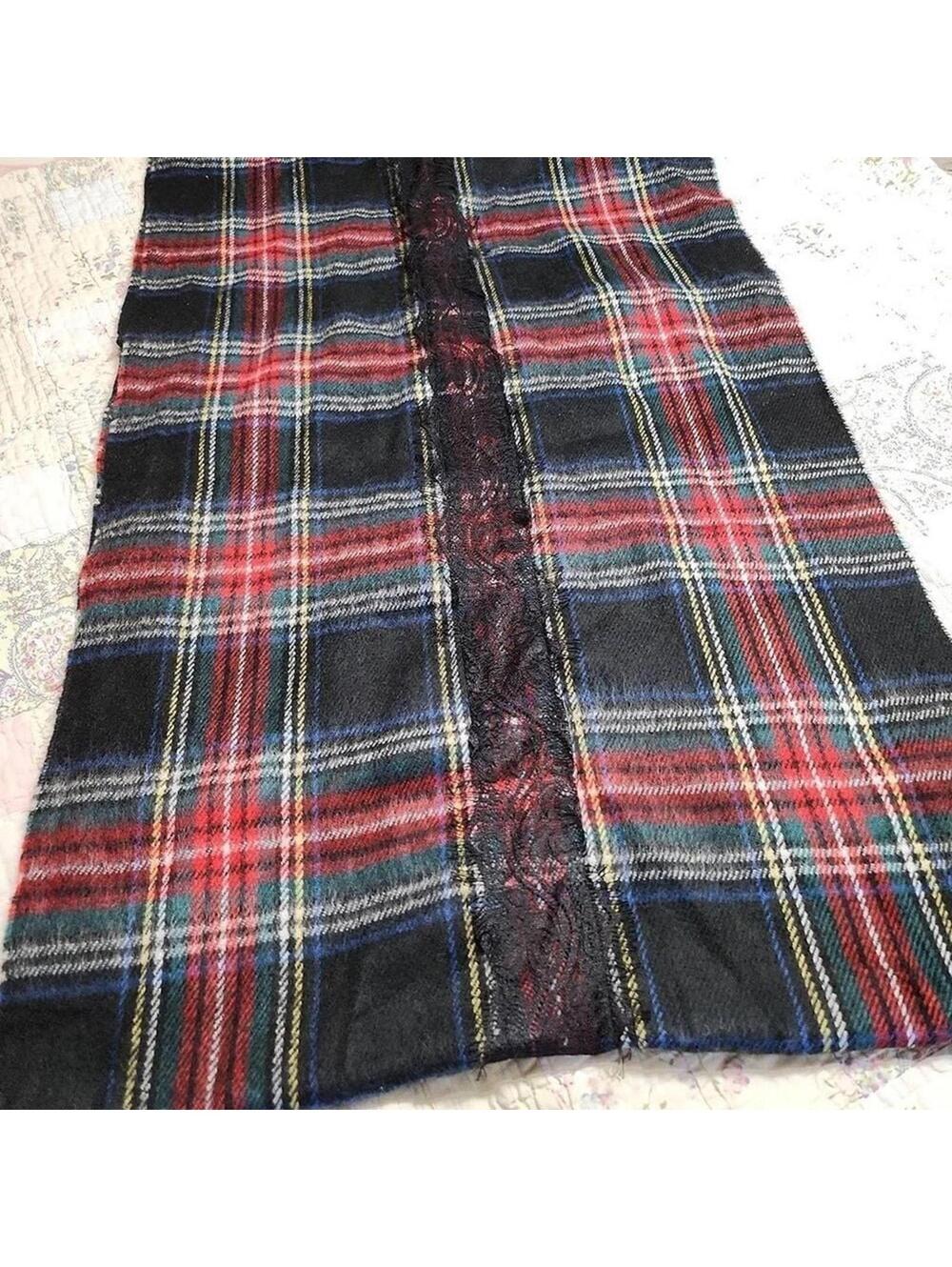 Vintage Betsey Johnson Plaid Wool Blend Scarf 90s Tartan Wrap 35” Long